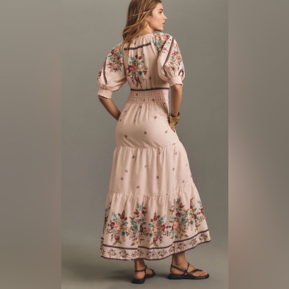 Anthropologie The Somerset Maxi Dress: Puff-Sleeve Edition Size: SP Cream Floral - Picture 3 of 4